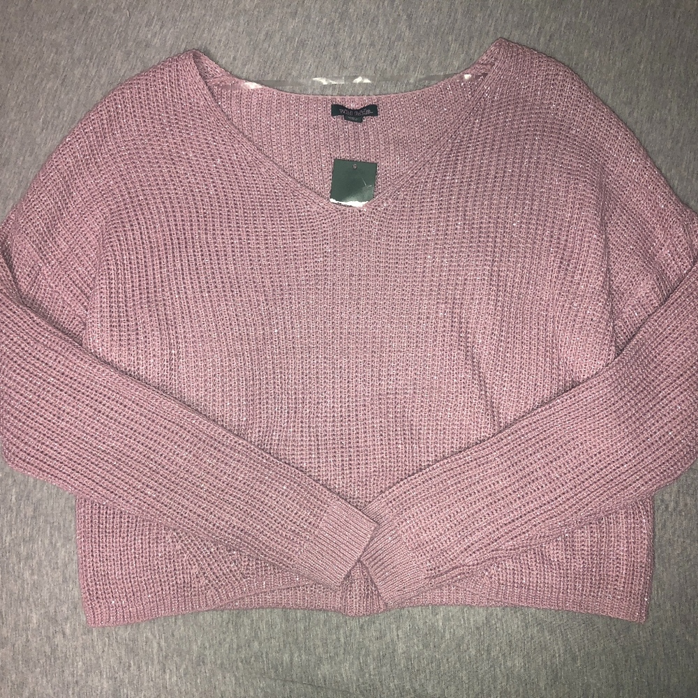 Sparkly Pink Cropped V-Neck Sweater